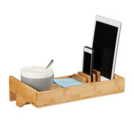 Relaxdays Bedside Shelf, Mini Clip-on Nightstand, Bamboo, Beverage Holder D. 9 cm, Organization Tray, Natural, 9,5x23x35 cm