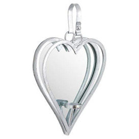 Hill 1975 Small Silver Mirrored Heart Candle Holder, GLASS,METAL, Mixed, 7 x 23 x 40 cm