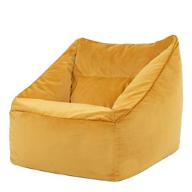 icon Natalia Velvet Lounge Chair Bean Bag, Ochre Yellow, Giant Bean Bag Velvet Chair, Large Bean Bags for Adult with Filling Included, Accent Chair Living Room Furniture