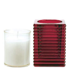 Spaas Candle Holder Highlight Square Glass with Refill, ± 24 Hours, Wine Red