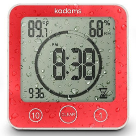 KADAMS Digital Bathroom Shower Kitchen Clock Timer with Alarm, Waterproof for Water Splashes, Visual Countdown Timer, Time Management Tool, Indoor Temperature Humidity, Suction Cup, Hole Stand - Blue