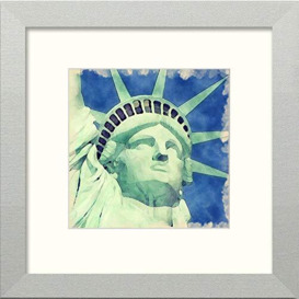 Lumartos, Statue of Liberty Contemporary Home Decor Wall Art Watercolour Print, Matt Silver Frame, 14 x 14 Inches