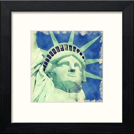 Lumartos, Statue of Liberty Contemporary Home Decor Wall Art Watercolour Print, Black Wood Frame, 10 x 10 Inches