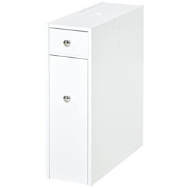 HOMCOM Bathroom Slim Floor Cabinet Narrow Wooden Storage Home Bath Toilet Cupboard Organiser Unit with Drawers White