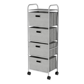 Lavish Home 4-Tier Storage Fabric Dresser with Wheels and Metal Frame – Rolling Cart with Drawers for Closet, Home, or Office (Gray), Plastic