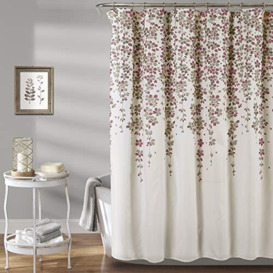 "Lush Decor Weeping Flower Shower Curtain-Fabric Floral Vine Print Design, 72"" x 72"", Purple"