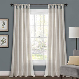 "Lush Decor Burlap Knotted Tab-Top Window Curtain Panel Pair, 45"" W x 84"" L, Light Linen"