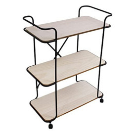 HOME DECO FACTORY Indus 3 Tier Wooden Trolley 62 x 30 x 83.5 cm Home and Bazar Kitchen Storage, Metal, Black Beige, 61 x 30 x 83.5 cm