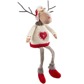 WeRChristmas Sitting Christmas Reindeer Figurine with Soft Legs, Multi-Colour, 48cm