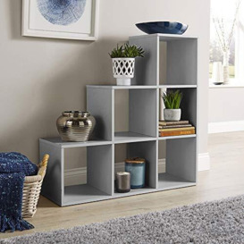 Home Source Step Style Storage Cube 6 Shelf Bookcase Wooden Display Staircase Cabinet, Wood, Grey
