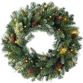 WeRChristmas Pre Lit Natural Pine Christmas Wreath with 20 Chasing Warm LED Lights, Multi-Colour, 2 feet/60cm