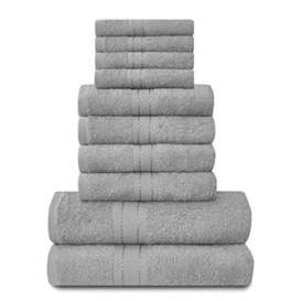 Lions Towels Family Bale Set - 10 Piece 100% Egyptian Cotton, 4x Face 4x Hand 2x Bath Towel, Premium Quality Highly Water Absorbent Bathroom Accessories, Machine Washable, Silver, 544753