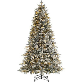 WeRChristmas Pre-Lit Slim Snow Flocked Christmas Tree with 450 Chasing Warm LED Lights, Multi-Colour, 7 feet/2.1m