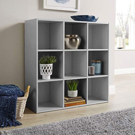 Home Source Grey Storage Cube 9 Shelf Bookcase Wooden Display Unit Organiser Furniture