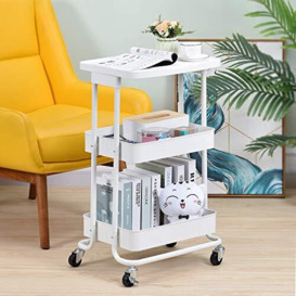 KINGRACK Storage Trolley 3-tier with Table Top, Metal Multifunctional Trolley for Kitchen, Home, Office, Bathroom