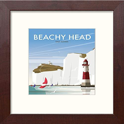 Lumartos, Vintage Beachy Head Poster Contemporary Home Decor Wall Art Watercolour Print, Mahogany Frame, 12 x 12 Inches