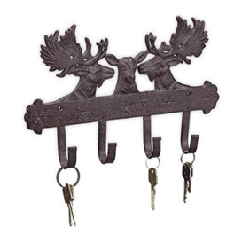 Relaxdays Vintage Coat Rack, Cast Iron, HWD: app. 21 x 31 x 4 cm, 4 Robust Hooks, Moose Design, Wall-Mount, Brown, One Size