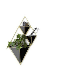Umbra Trigg Hanging Planter Vase & Geometric Wall Decor Concrete Container - Great For Succulent Plants, Air Plant, Mini Cactus, Faux Plants and More, Set of 2, Small, Black/Brass