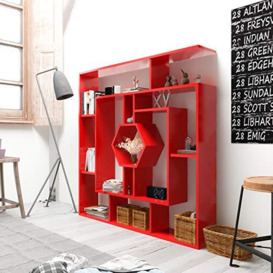 "Decorotika 53"" Labrina Geometric Bookcase for Home & Office (Red)"