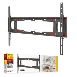 Barkan 29-75 inch Fixed No Stud Flat/Curved TV Wall Mount for Drywall 95 lbs Black No Drill Very Low Profile Auto Locking Patent 5 Year Warranty