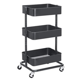 SONGMICS 3-Tier Storage Trolley, Rolling Cart, Kitchen Storage Cart with Height Adjustable Shelves, Utility Cart with 2 Brakes, Easy Assembly, for Bathroom, Kitchen, Office, Grey BSC60GS