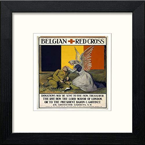 Lumartos, Vintage Poster Belgium 1915 Belgian Red Cross Contemporary Home Decor Wall Art Print, Black Wood Frame, 10 x 10 Inches