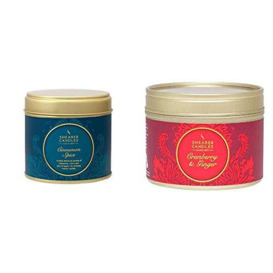 Shearer Candles Cinnamon Spice Large Scented Gold Tin Candle-Teal & Candles Cranberry & Ginger Scented Tin Candle, Red, 6 x 6 x 4.7 cm