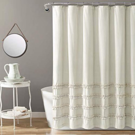 "Lush Decor Cotton Shower Curtain Striped Yarn Dyed Neutral 72"" x 72"""