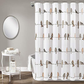 Lush Decor, Blush and Gray Rowley Shower Curtain-Floral Animal Bird Print Design for Bathroom, x 72, 72 in x 72