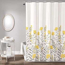 "Lush Decor Aprile Floral Shower Curtain, 72"" W x 72"" L, Yellow & Gray - Pretty Yellow Shower Curtain for Bathroom - Cottage, French Country & Farmhouse Bathroom Decor"
