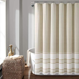 "Lush Decor Nantucket Yarn Dyed Cotton Tassel Fringe Shower Curtain, 72"" x 72"", Taupe, 72"" x 72\"