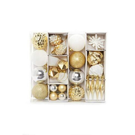 HEITMANN DECO Set of 29 Christmas Tree Baubles, Christmas Decorations Gold Silver White for Hanging, Plastic Christmas Tree Decorations