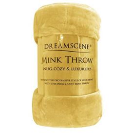 Dreamscene Luxury Faux Fur Mink Fleece Ultra-Soft Snug Cosy Decorative Throw Over-Bed Sofa Warm Blanket, Single, Ochre Yellow Mustard - 125 x 150cm