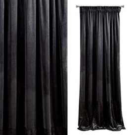 Eurofirany Velvet Curtain Black Tunnel Tab Top 290 g/m2 140 x 270 cm 1 Piece Thick opaque soft modern living room glamour bedroom.