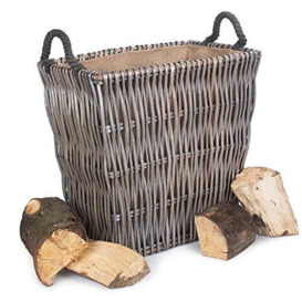 Small Grey Rectangular Wicker Log Basket