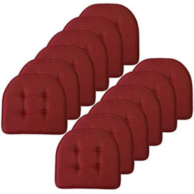 "Sweet Home Collection Chair Cushion Memory Foam Pads Tufted Slip Non Skid Rubber Back U-Shaped 17"" x 16"" Seat Cover, 12 Count (Pack of 1), Wine Burgundy"