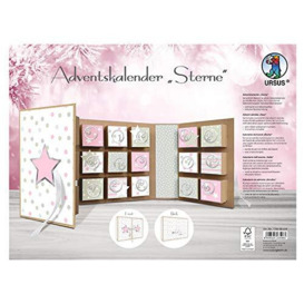 URSUS Book Stars, Made of Kraft Cardboard, Material Calendar, Including Decorative Papers, Satin Ribbon and Advent Numbers, Approx. 22.4 x 16.1 x 5.3 cm, Rose/Grey, One Size