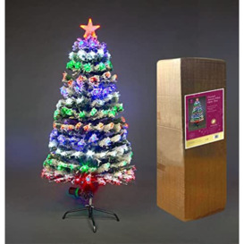 SHATCHI 4Ft/120cm Fibre Optic Christmas Tree Pre-Lit with Multicolour LED Frosted Tips 8 Different Modes Various Light Effects Holiday Xmas Home Decorations, PVC, Green, 4FT