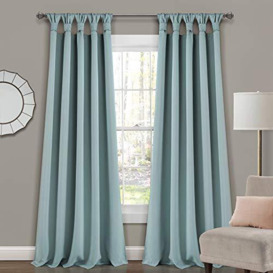 "Lush Decor, Blue Insulated Knotted Tab Top Blackout Window Curtain Panel Pair, 95"" x 52"", 95 in x 52"
