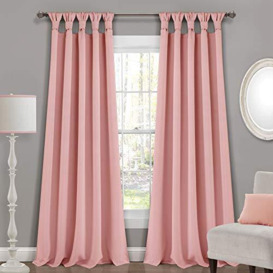 "Lush Decor, Pink Insulated Knotted Tab Top Blackout Window Curtain Panel Pair, 84"" x 52"", 84 in x 52"