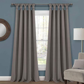 "Lush Decor, Dark Gray Insulated Knotted Tab Top Blackout Window Curtain Panel Pair, 84"" x 52"", 84 in x 52"