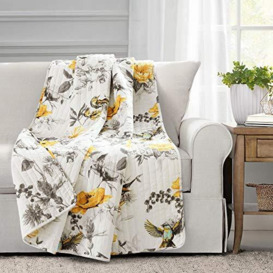 "Lush Decor Penrose Floral Throw Blanket, 60"" x 50"", Yellow and Gray, 60"" x 50"""