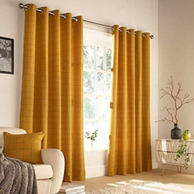 Furn Ellis Ringtop Eyelet Curtains (Pair), 117cm x 137cm, Ochre
