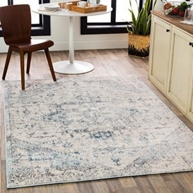 Surya Tampa Vintage Rug - Area Rugs Living Room, Hallway, Bedroom - Chic Neutral Scandi Rug, Traditional Boho Rug Style, Natural Easy Care Pile - Large Rug 200x274cm Blue and Cream Rug
