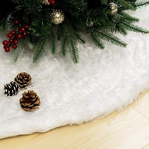 "GIGALUMI Christmas Tree Skirt 59""/150cm White Faux Fur Tree Mat Tree Base Cover Christmas Decoration Ornaments Xmas Party Decor"