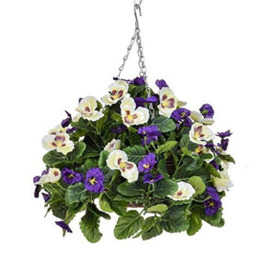 Blossom and Blooms Artificial Hanging Basket, Purple & White, One Size