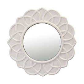 "Stonebriar Decorative 9"" Ivory Round Floral Ceramic Accent Wall Mirror,White"