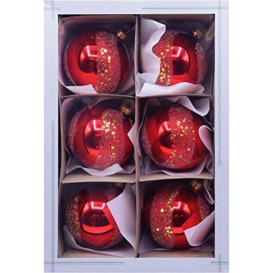 Vitbis Glass baubles set of 6, 8 cm diameter, handmade perfect for Christmas, unique collection for the Christmas tree in classic red colour