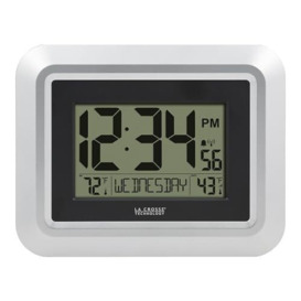 La Crosse Technology 513-1918S-INT Atomic Digital Wall Clock with Outdoor Temperature, Silver