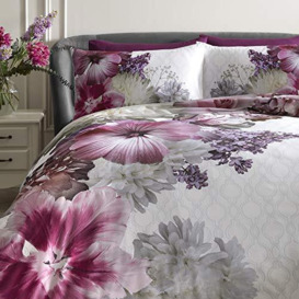 Laurence Llewelyn-Bowen White & Purple Duvet Cover Sets-King Size (220 x 230cm) Floral Flower Print-Luxury Beddings Cover-100 Mayfair Lady Collection, 100% Cotton